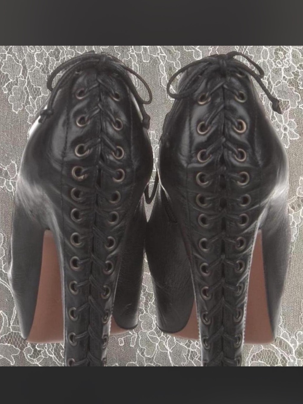 RARE Vintage 90s Alaïa Black Leather Lace-Up High Heel Booties